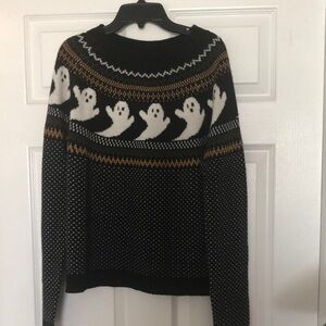 Source Unknown Black and White Crew Neck Sweater with Ghost Pattern